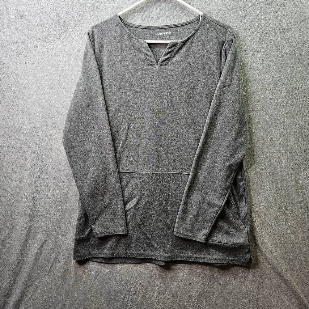 Lands End Shirt Womens Sz Large Gray Pocket Tunic Long Sleeve OEKO-TEX Knit Top